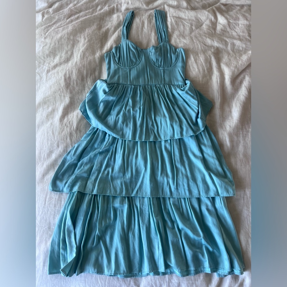 WeWoreWhat Light Blue MIDI Tiered Dress